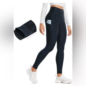CRZ YOGA Fleece Lined Leggings Navy Pockets 28" - Thermal  Sz 0 NWT
